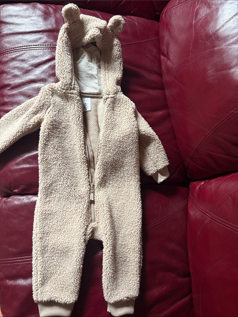 Carter's Tan Teddy Hooded One-Piece with Ears